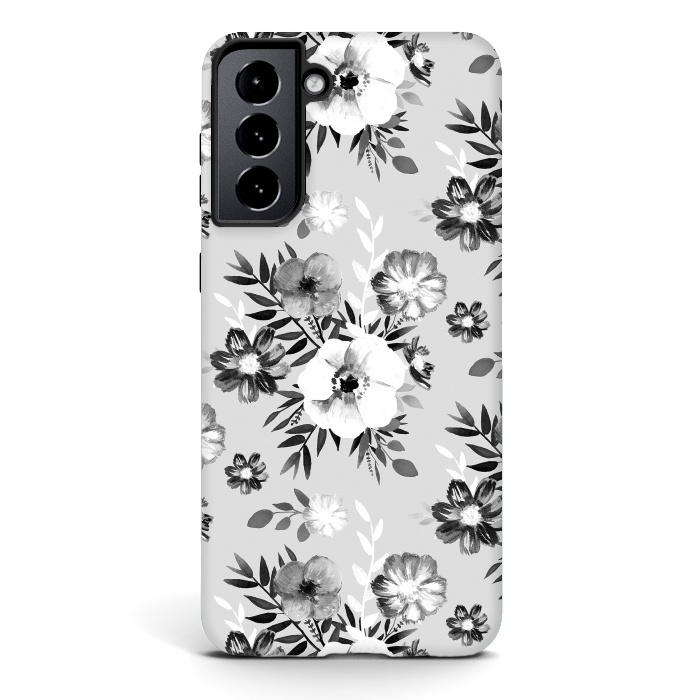 Galaxy S21 plus StrongFit Black and white ink painted flowers by Oana 