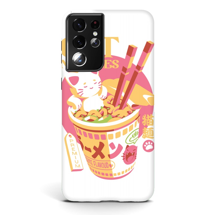 Galaxy S21 ultra StrongFit Cat Noodles by Ilustrata