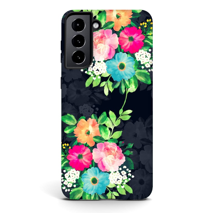 Galaxy S21 StrongFit Watercolor Vintage Roses Floral Dark Blue Design by InovArts
