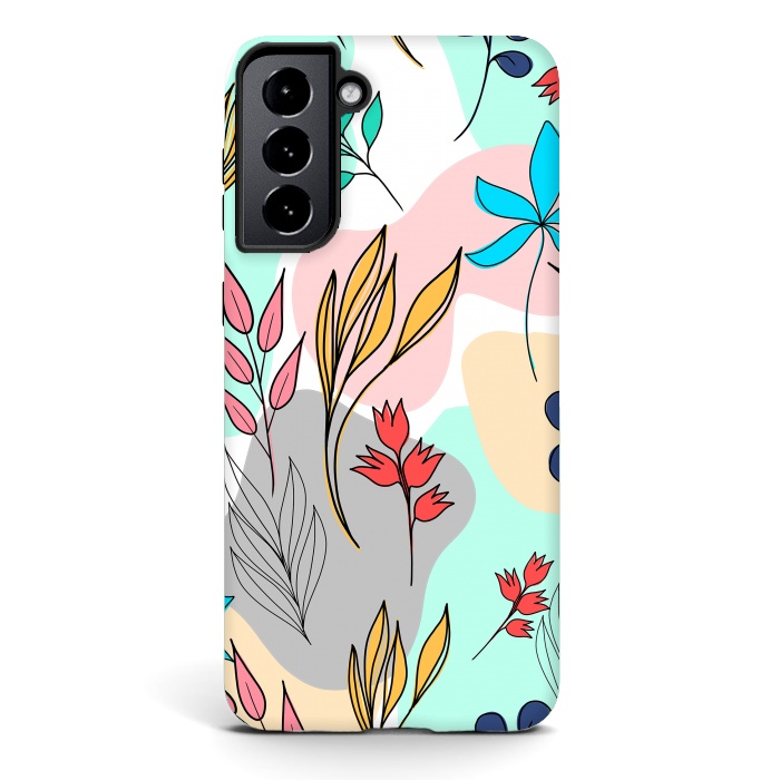 Galaxy S21 StrongFit Trendy colorful leaves hand drawn cute illustration by InovArts