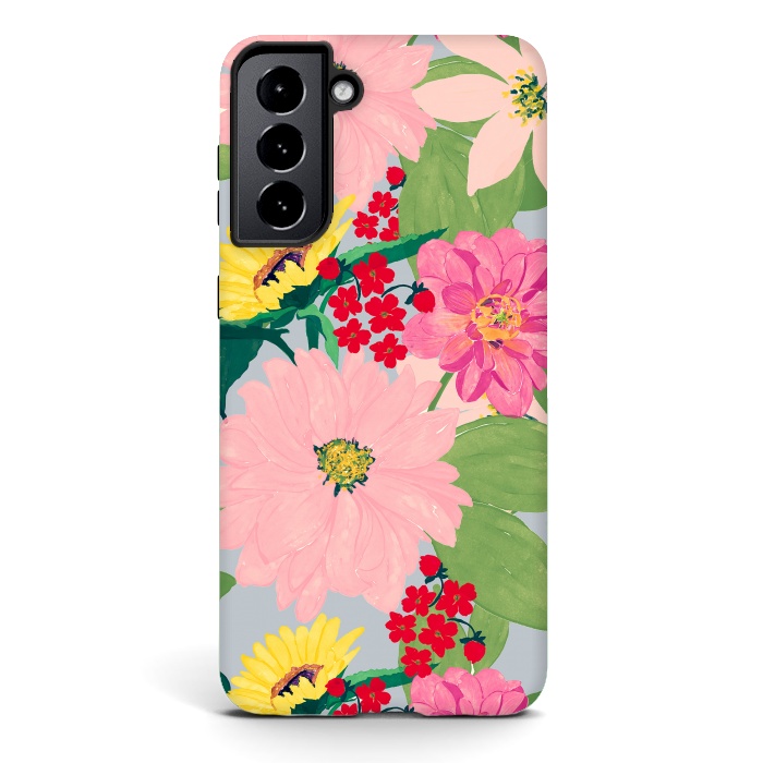 Galaxy S21 StrongFit Elegant Watercolor Sunflowers Blush Floral Gray Design by InovArts