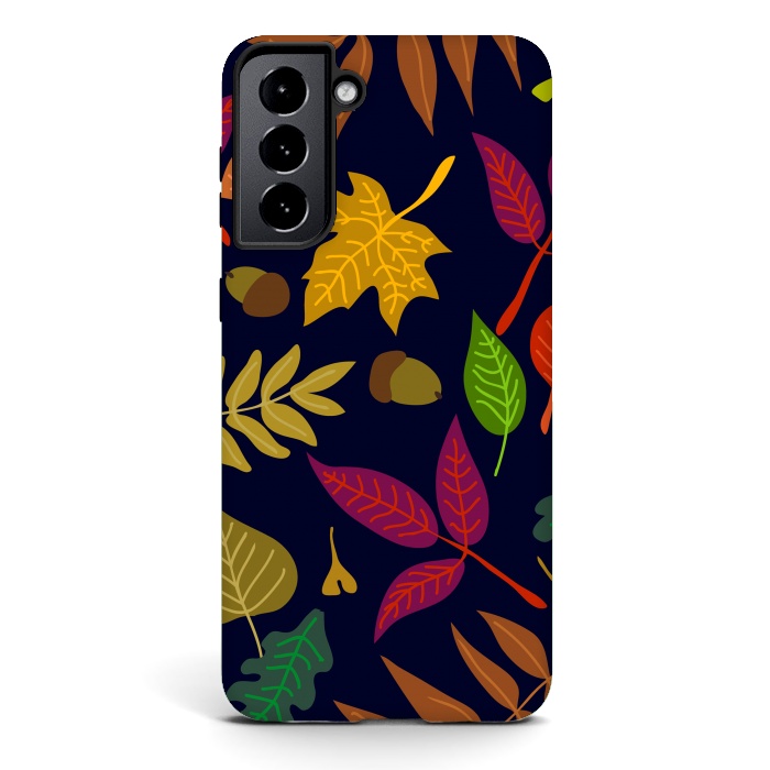 Galaxy S21 StrongFit Colorful Leaves and Acorns on Black Background by ArtsCase
