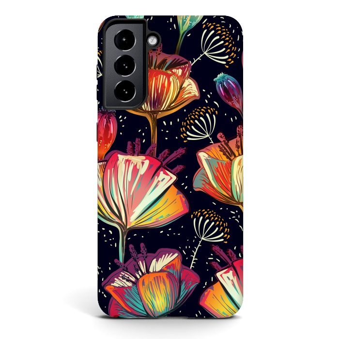 Galaxy S21 StrongFit Colorful Seamless Vector Pattern with Flowers and Plants by ArtsCase