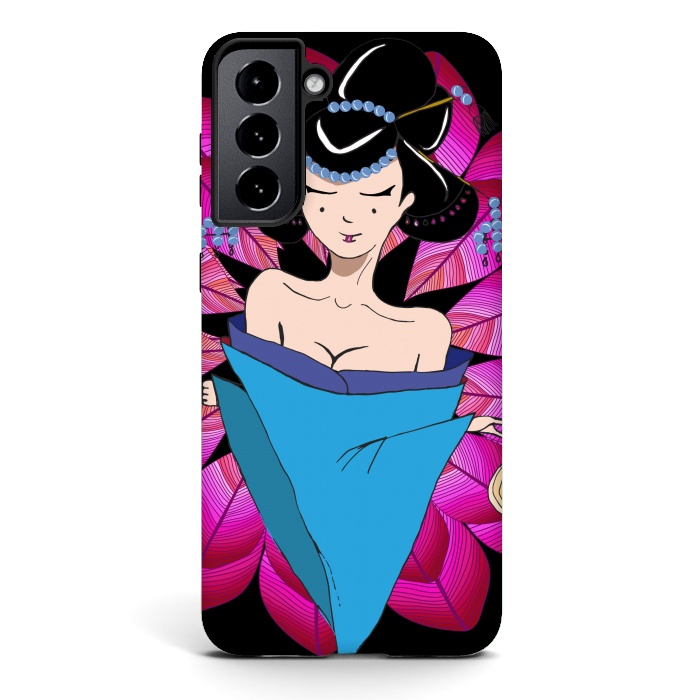 Galaxy S21 plus StrongFit Geisha Girl with Lantern on Leaves by ArtsCase