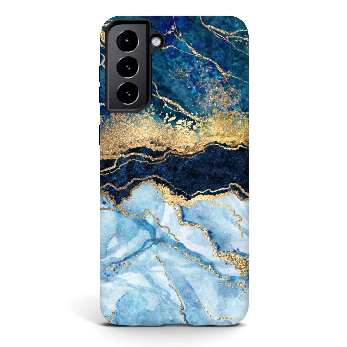 Galaxy S21 StrongFit Abstract Background Blue Marble and Glossy Decoration by ArtsCase