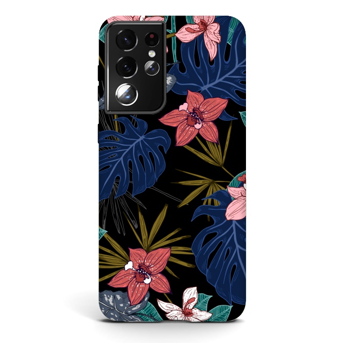 Galaxy S21 ultra StrongFit Tropical Plants, Flowers and Leaves Seamless Pattern 12 by ArtsCase