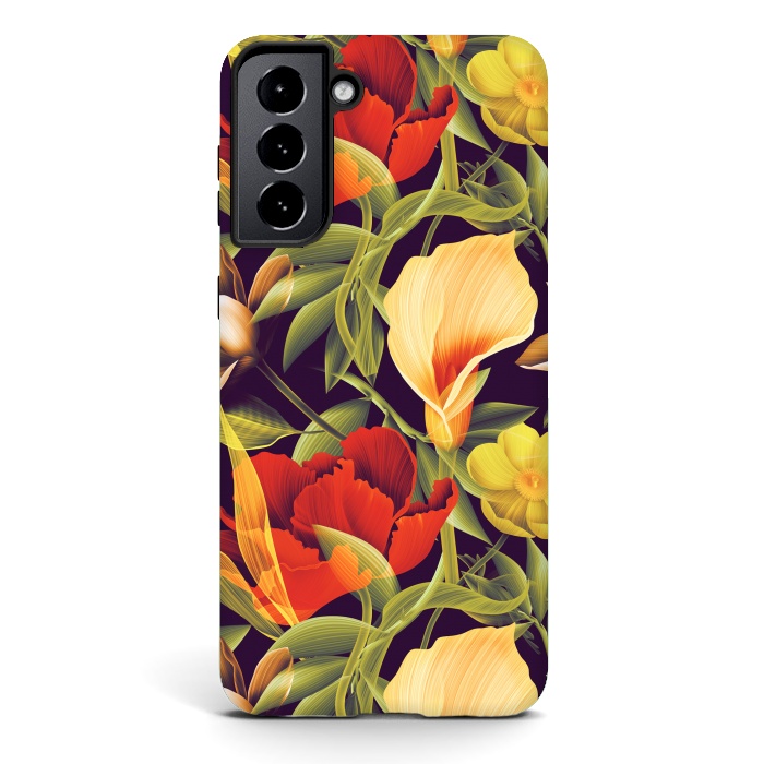 Galaxy S21 plus StrongFit Seamless Tropical Flower Plant and Leaf Pattern by ArtsCase