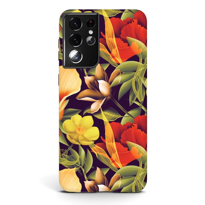Galaxy S21 ultra StrongFit Seamless Tropical Flower Plant and Leaf Pattern by ArtsCase