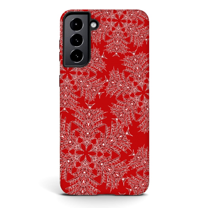 Galaxy S21 plus StrongFit Holiday Mandalas (Red/White) by Lotti Brown
