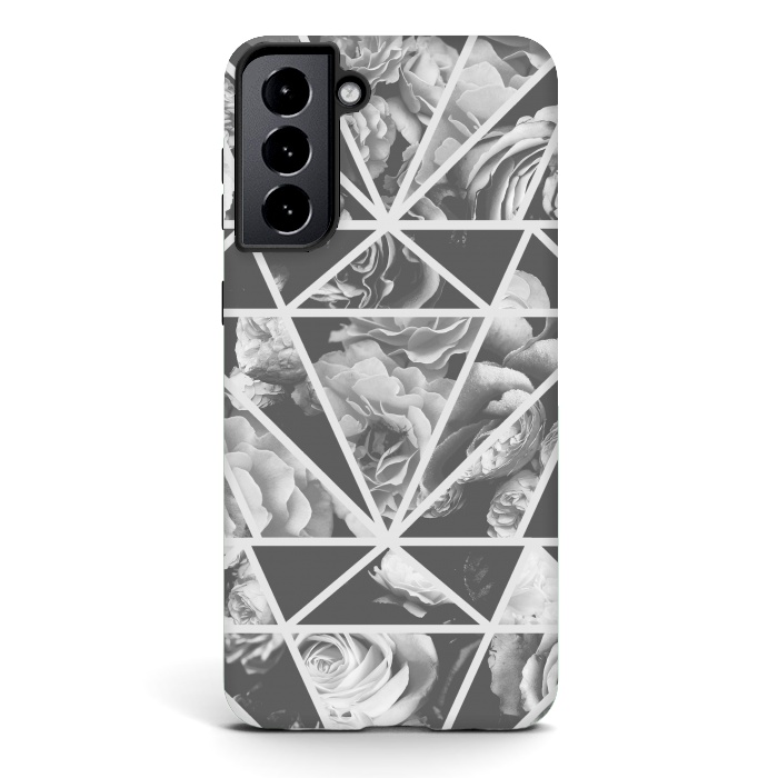 Galaxy S21 StrongFit Gray rose petals geo collage by Oana 