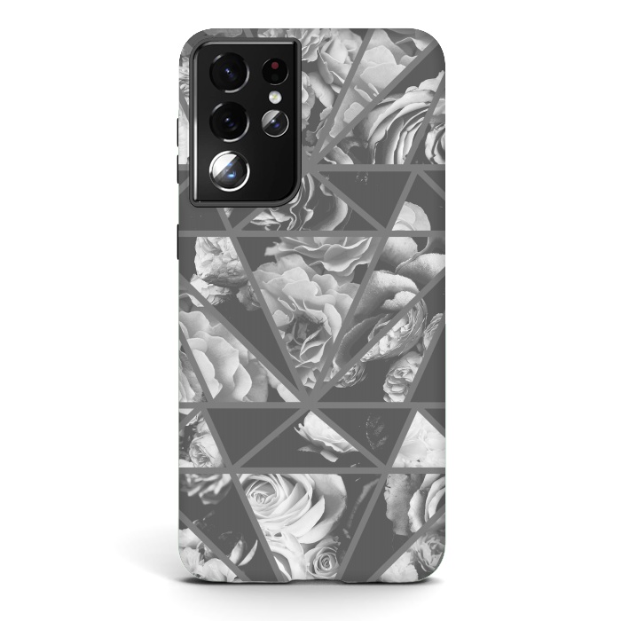 Galaxy S21 ultra StrongFit Gray rose petals geo collage by Oana 