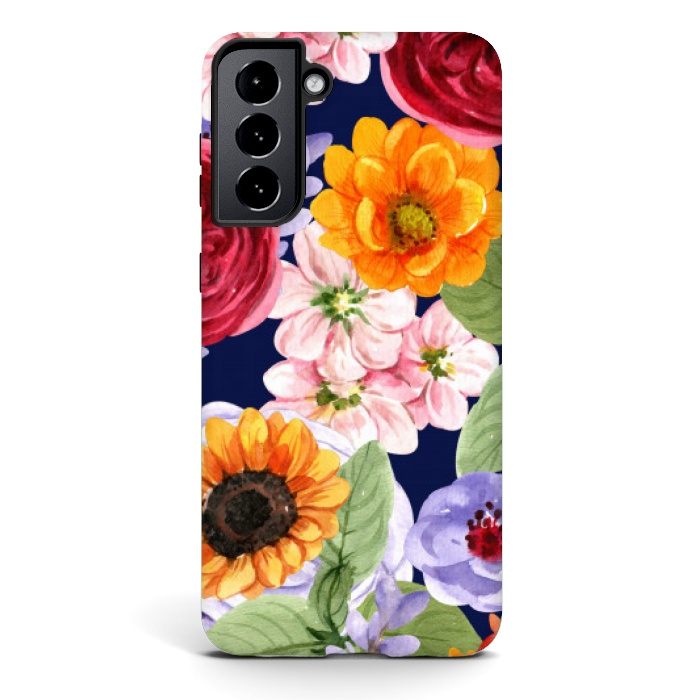 Galaxy S21 StrongFit ORANGE PINK FLORAL PATTERN by MALLIKA