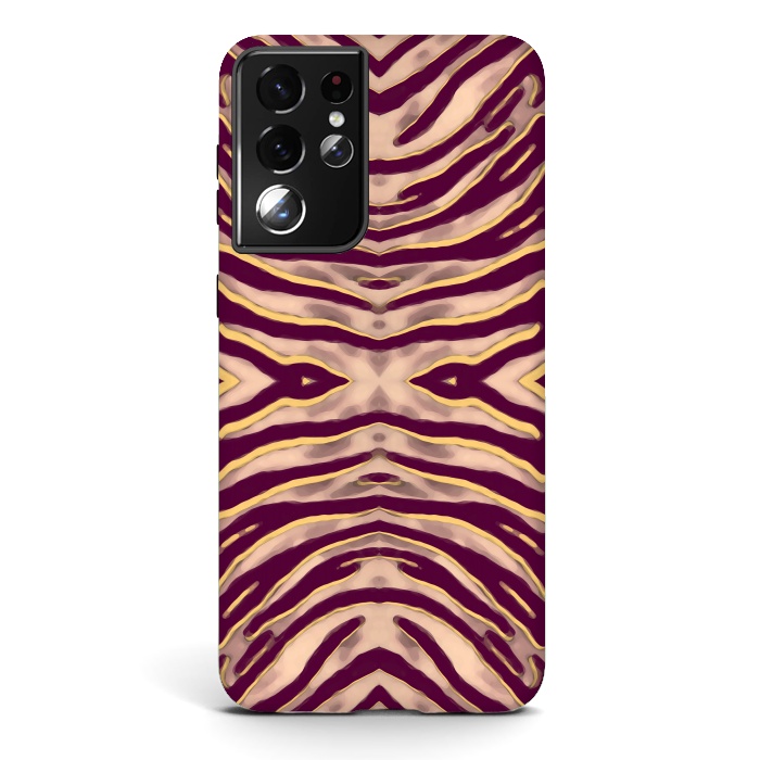 Galaxy S21 ultra StrongFit Tan brown tiger stripes print by Oana 