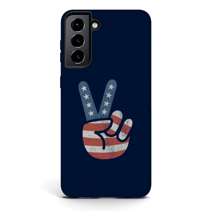 Galaxy S21 StrongFit Peace Love Hand USA Flag Vintage Solid by Vó Maria
