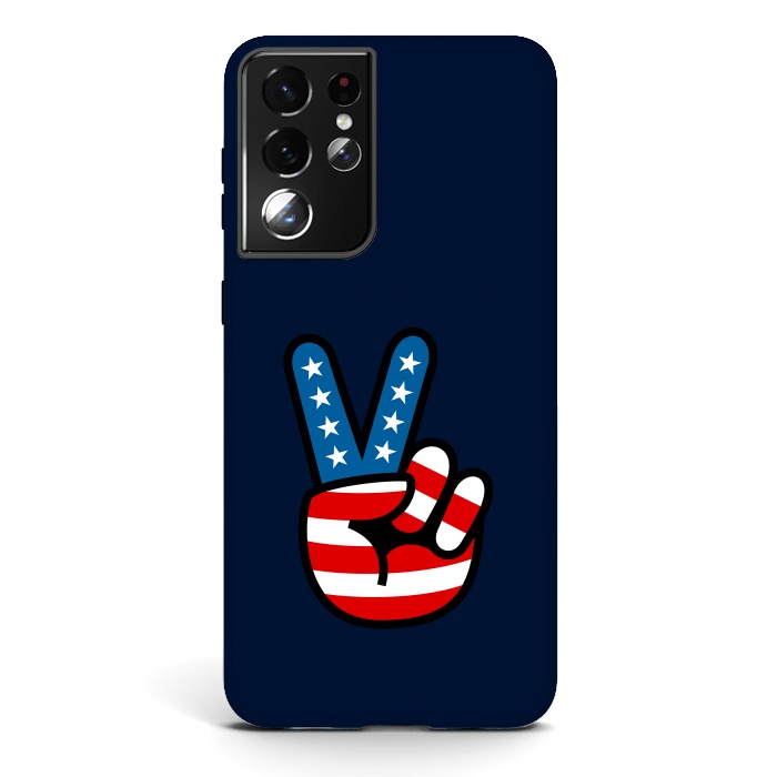 Galaxy S21 ultra StrongFit Peace Love Hand USA Flag Vintage Solid 3 by Vó Maria