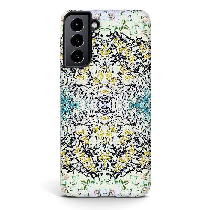 Galaxy S21 StrongFit Yellow blue ditsy flowers and leaves pattern by Oana 