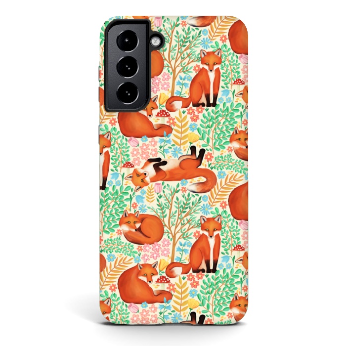 Galaxy S21 StrongFit Little Foxes in a Fantasy Forest on Cream by Tangerine-Tane