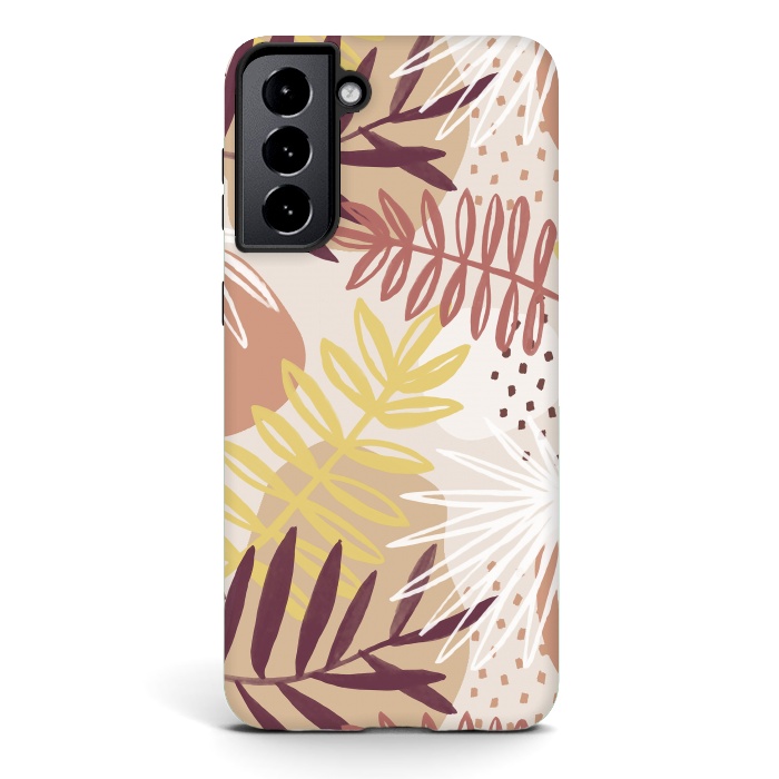 Galaxy S21 StrongFit Modern tropical leaves and spots - terracotta by Oana 