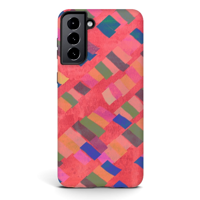 Galaxy S21 StrongFit Abstract art pink design by Josie