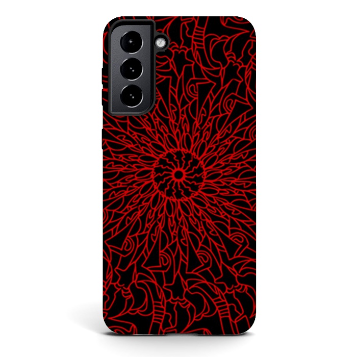 Galaxy S21 plus StrongFit Red Mandala intricate pattern by Josie