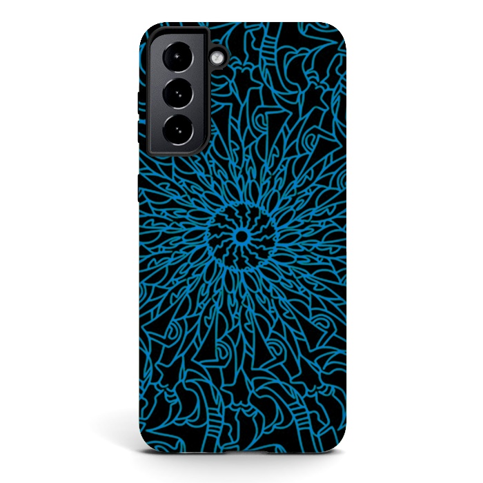 Galaxy S21 plus StrongFit Blue intricate pattern floral mandala geometry by Josie