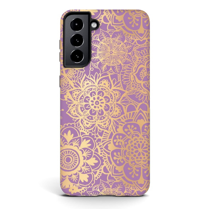Galaxy S21 StrongFit Light Purple and Gold Mandala Pattern by Julie Erin Designs