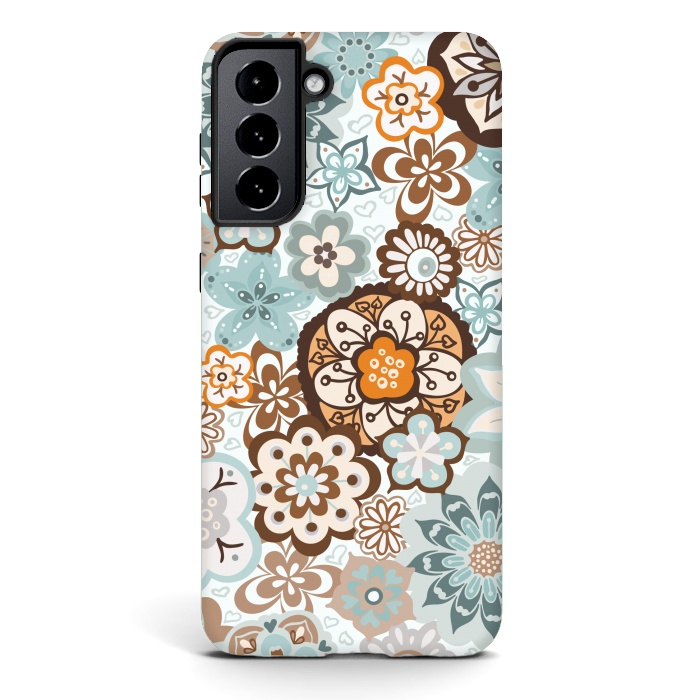 Galaxy S21 plus StrongFit Beautiful Bouquet of Blooms-Blue and Brown by Paula Ohreen