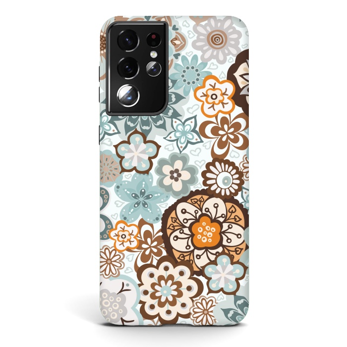Galaxy S21 ultra StrongFit Beautiful Bouquet of Blooms-Blue and Brown by Paula Ohreen