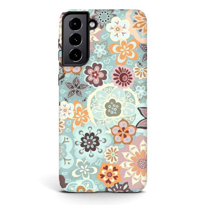 Galaxy S21 plus StrongFit Beautiful Bouquet of Blooms-Blue and Pink by Paula Ohreen
