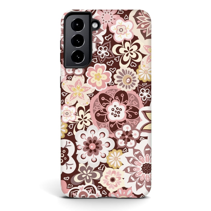 Galaxy S21 plus StrongFit Bouquet of Blooms-Brown and Yellow by Paula Ohreen