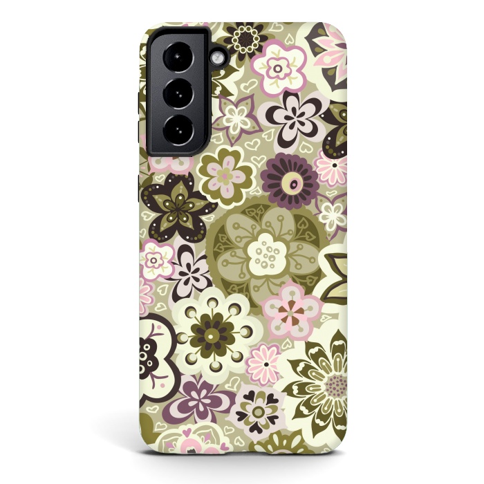 Galaxy S21 StrongFit Bouquet of Blooms-Green and Pink by Paula Ohreen