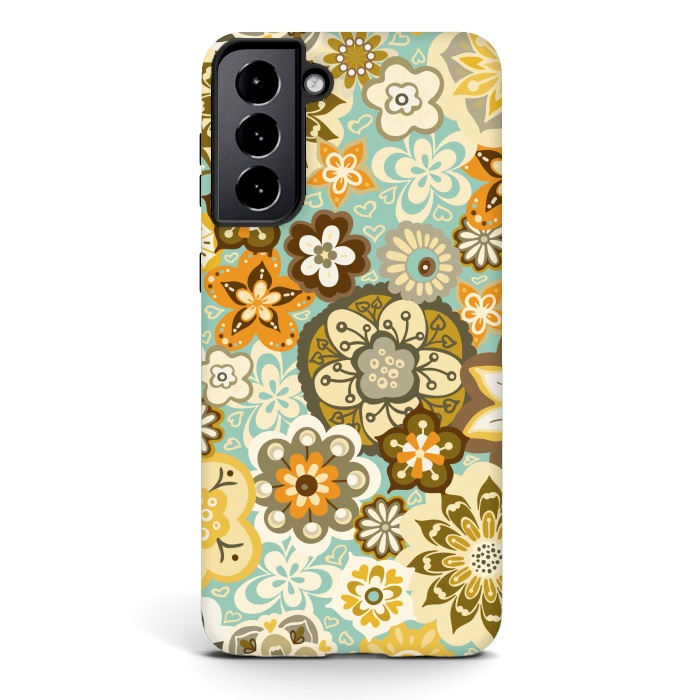 Galaxy S21 StrongFit Bouquet of Blooms-Blue and Orange by Paula Ohreen