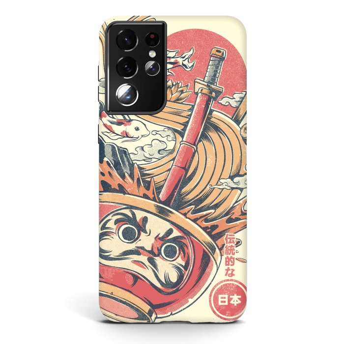 Galaxy S21 ultra StrongFit Daruma Ramen - White by Ilustrata