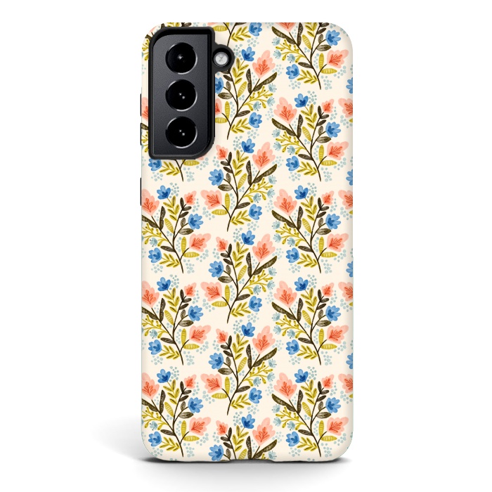 Galaxy S21 plus StrongFit Peach and Blue Floral by Noonday Design