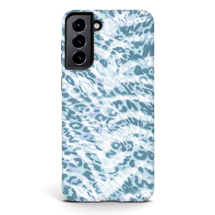 Galaxy S21 StrongFit Baby blue brushed leopard print and tiger stripes by Oana 