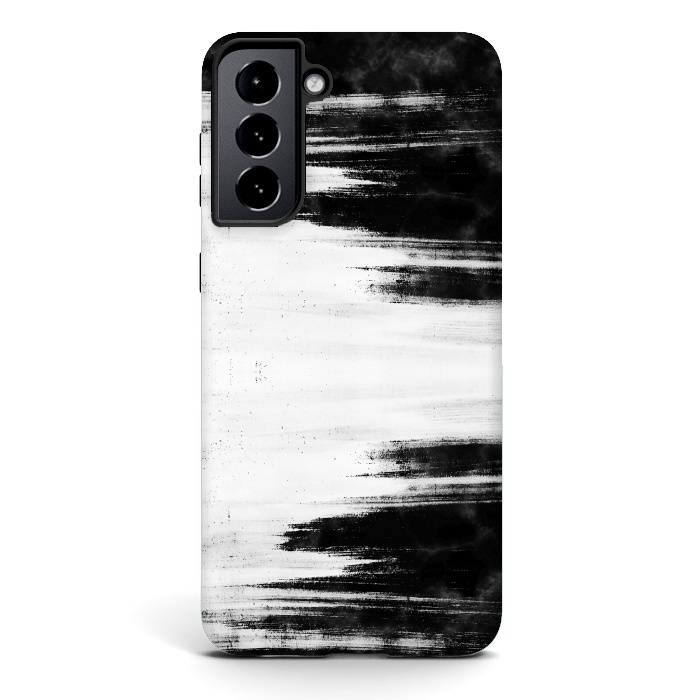 Galaxy S21 StrongFit Black and white brushed marble by Oana 