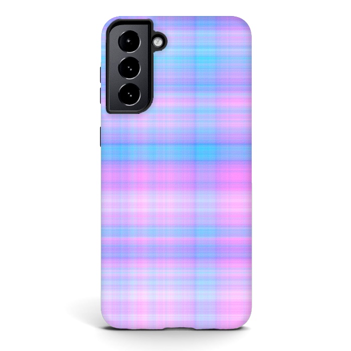 Galaxy S21 StrongFit Girly Pastel Plaid Blue Pink by Julie Erin Designs