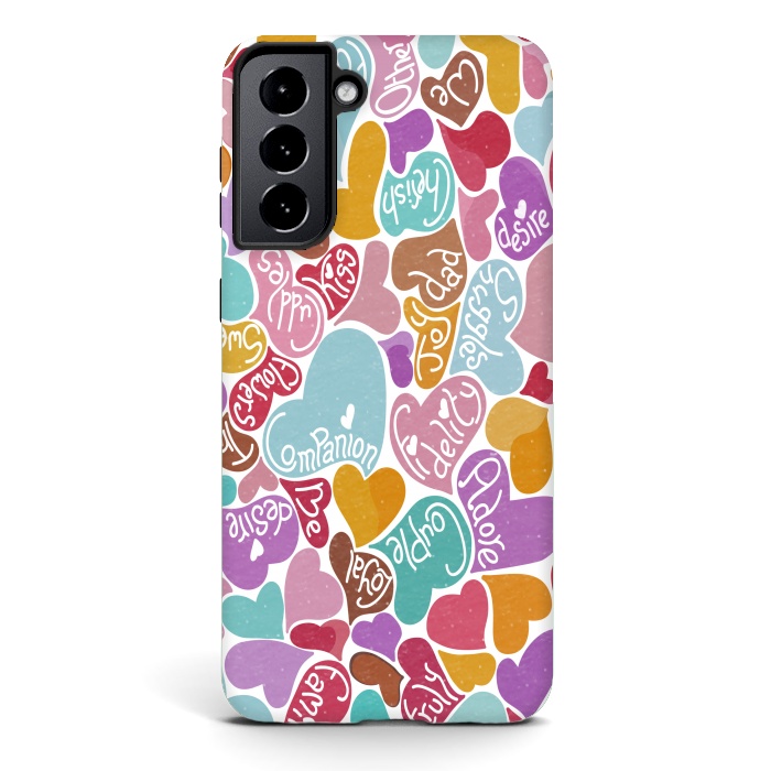 Galaxy S21 StrongFit Multicolored Love hearts with loving words by Paula Ohreen