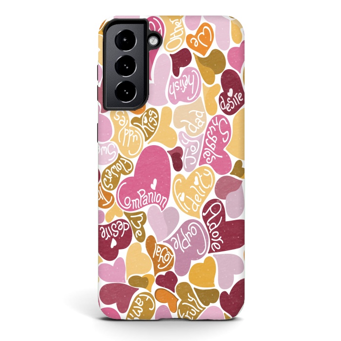 Galaxy S21 plus StrongFit Love hearts with loving words in pink and orange by Paula Ohreen