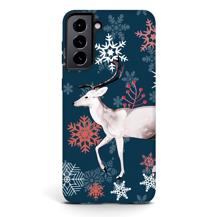 Galaxy S21 plus StrongFit Reindeer and snowflakes winter illustration by Oana 