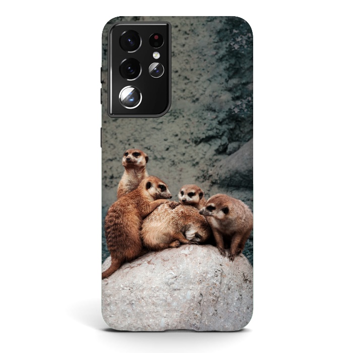 Galaxy S21 ultra StrongFit Meerkat family by Laura Nagel