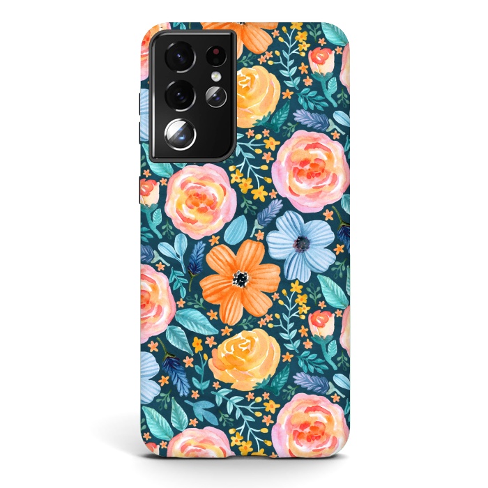 Galaxy S21 ultra StrongFit Bold Blooms on Dark Teal by Tangerine-Tane