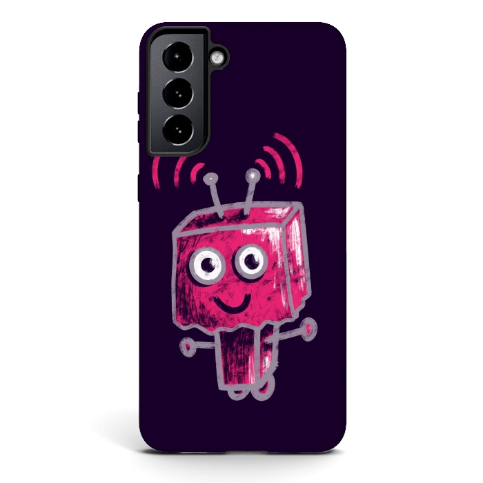 Galaxy S21 plus StrongFit Cute Pink Robot With Paper Bag Head Kids by Boriana Giormova