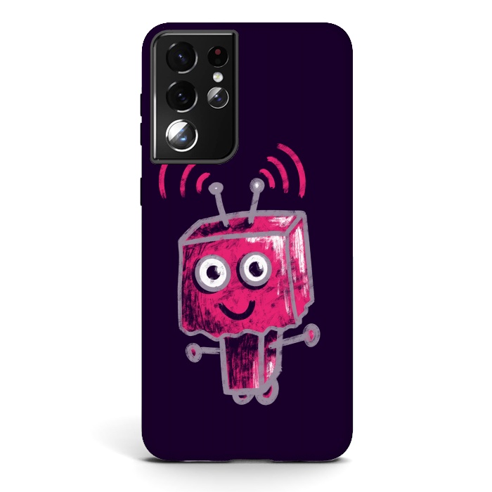 Galaxy S21 ultra StrongFit Cute Pink Robot With Paper Bag Head Kids by Boriana Giormova