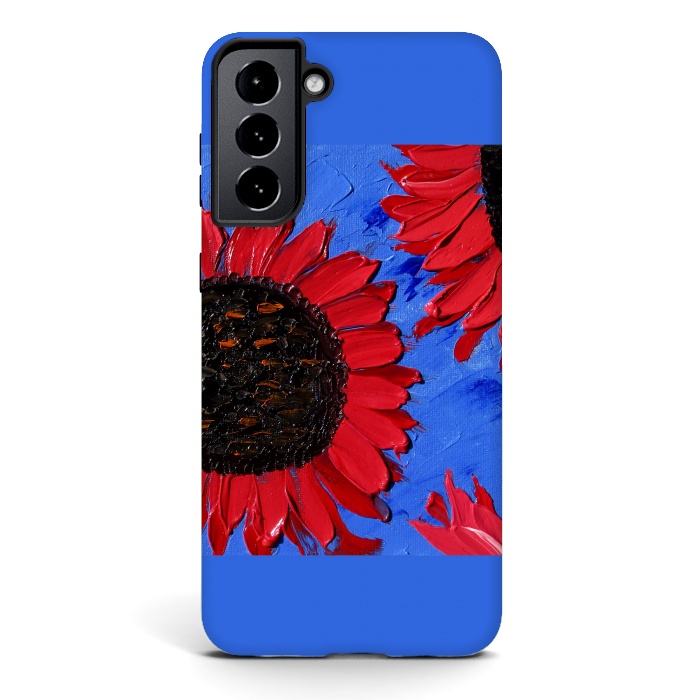 Galaxy S21 StrongFit Red sunflowers art by ArtKingdom7