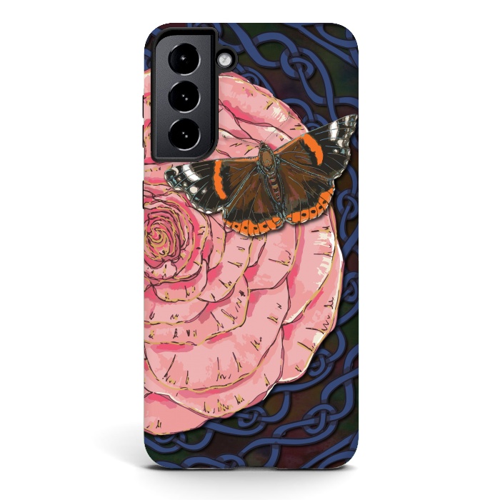 Galaxy S21 plus StrongFit Pink Rose and Butterfly by Lotti Brown