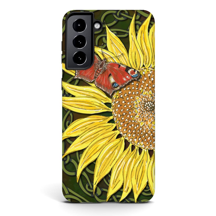 Galaxy S21 plus StrongFit Sunflower and Butterfly by Lotti Brown