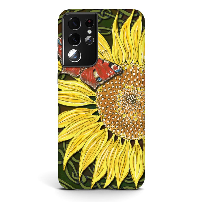 Galaxy S21 ultra StrongFit Sunflower and Butterfly by Lotti Brown