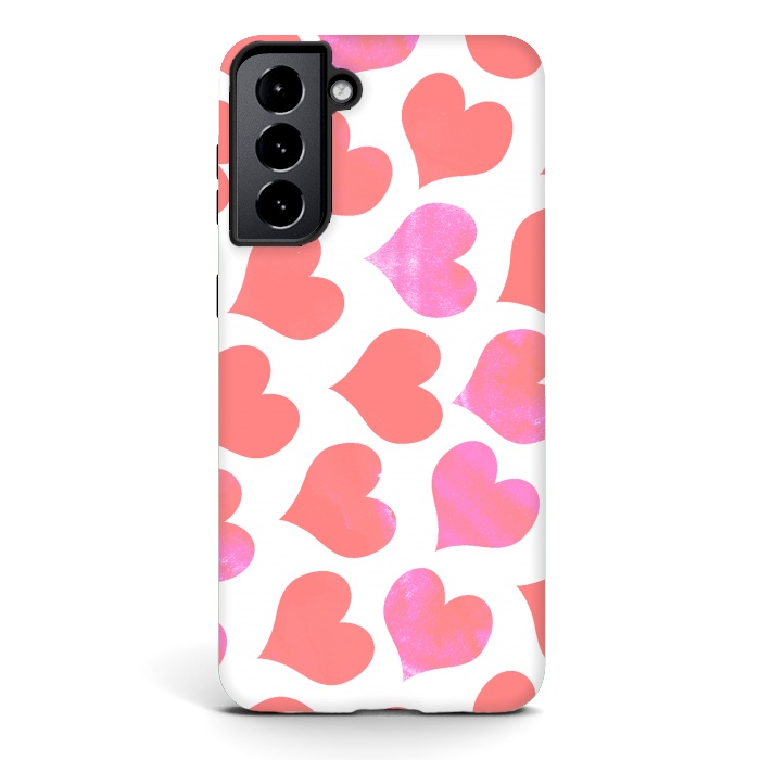 Galaxy S21 StrongFit Bold Red-Pink hearts by Oana 