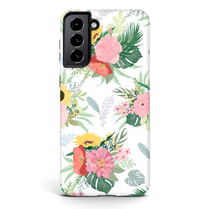 Galaxy S21 StrongFit Girly Watercolor Poppy & Sunflowers Floral Design by InovArts